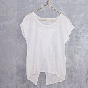 GIBSON Sheer White Linen Tee Size S Split-Back Beachy Lightweight Dolman Scoop